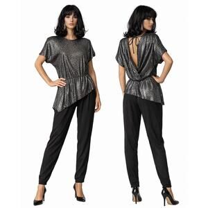 1980s PG Collections Metallic Open Back Jumpsuit USA Made S/M